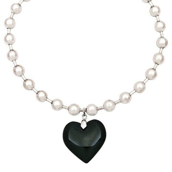 Lovers + Friends Jewelry - Lovers and Friends Parker Necklace in Silver & Black heart pendant